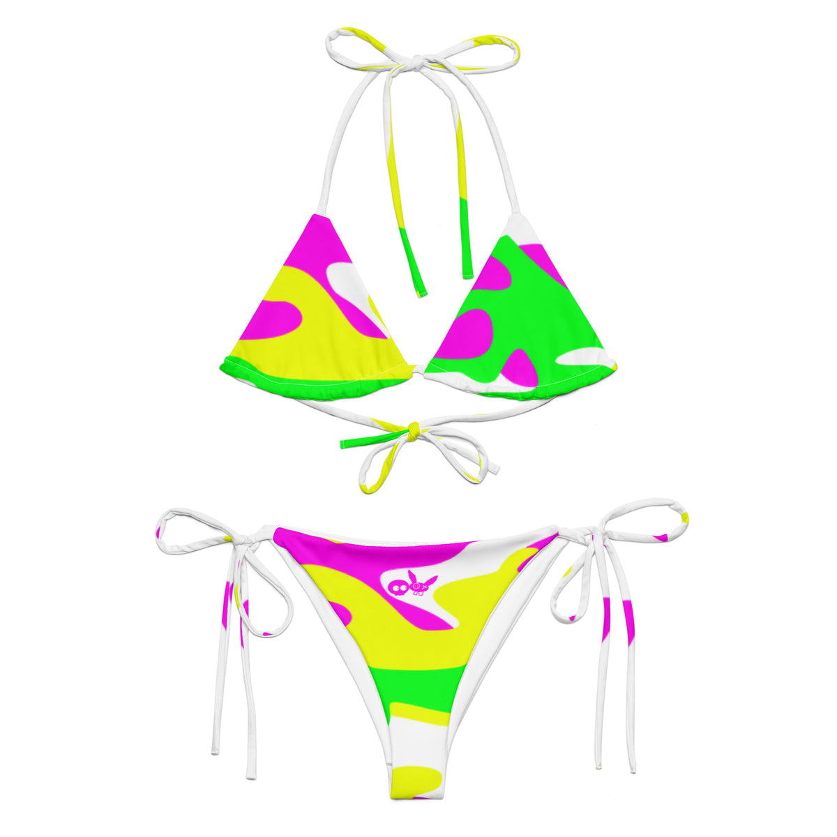 Camo-Splash String Bikini, White/Green/Pink/Yellow
