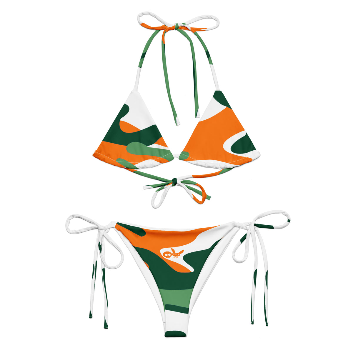 Camo-Splash String Bikini, White/Orange/Light Green/Forest