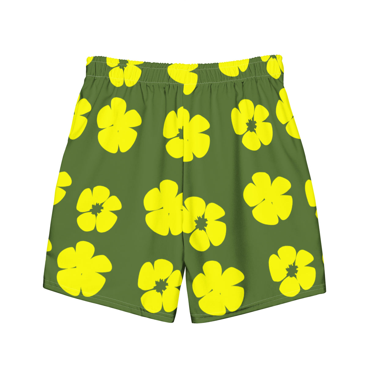 Swim &amp; Leisure Shorts, Hibiscus Flowers, olive/neon-yellow