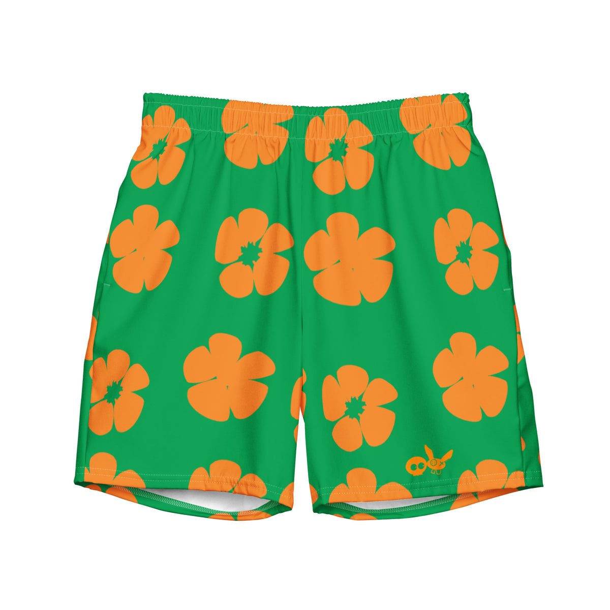 Swim &amp; Leisure Shorts, Hibiscus Flowers, green/orange