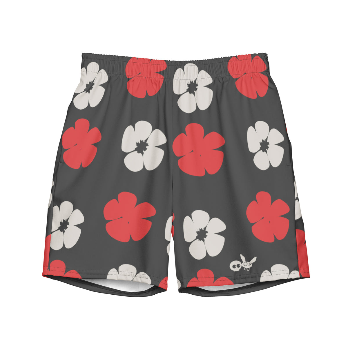 Swim &amp; Leisure Shorts, Hibiscus Flowers, anthracite/red/white