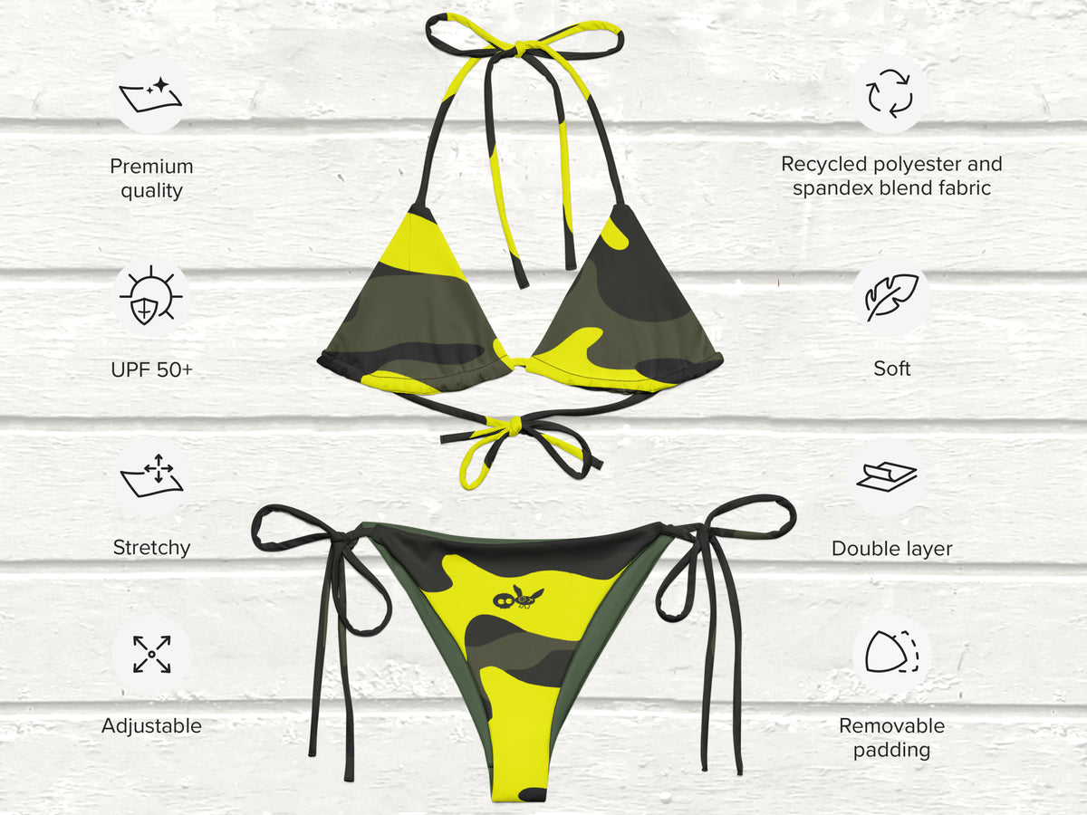Camo-Splash String Bikini, Green/Yellow