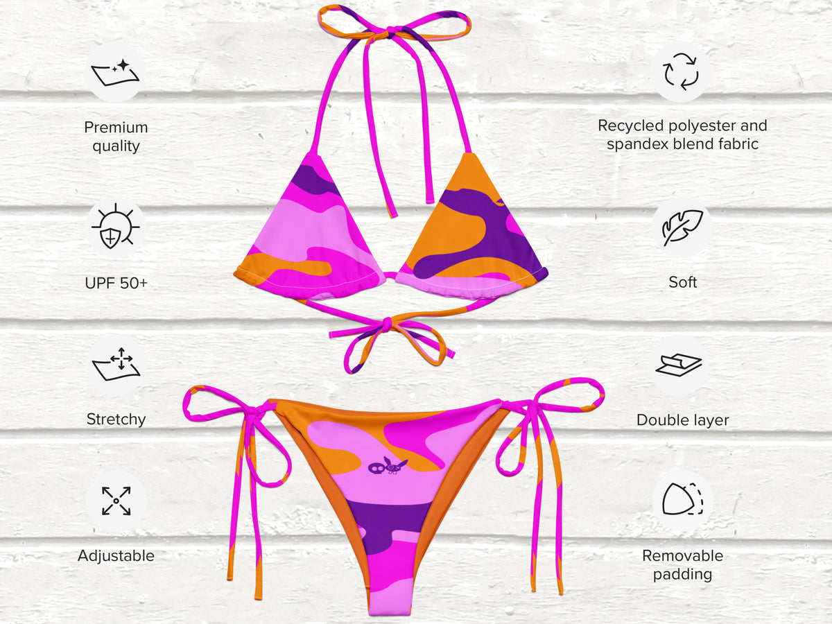 Camo-Splash String Bikini, Ping/Purple/Orange