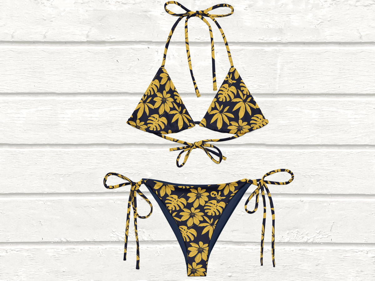 Floral String Bikini, Deep Blue/Yellow