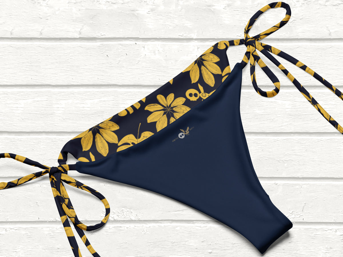 Floral String Bikini, Deep Blue/Yellow