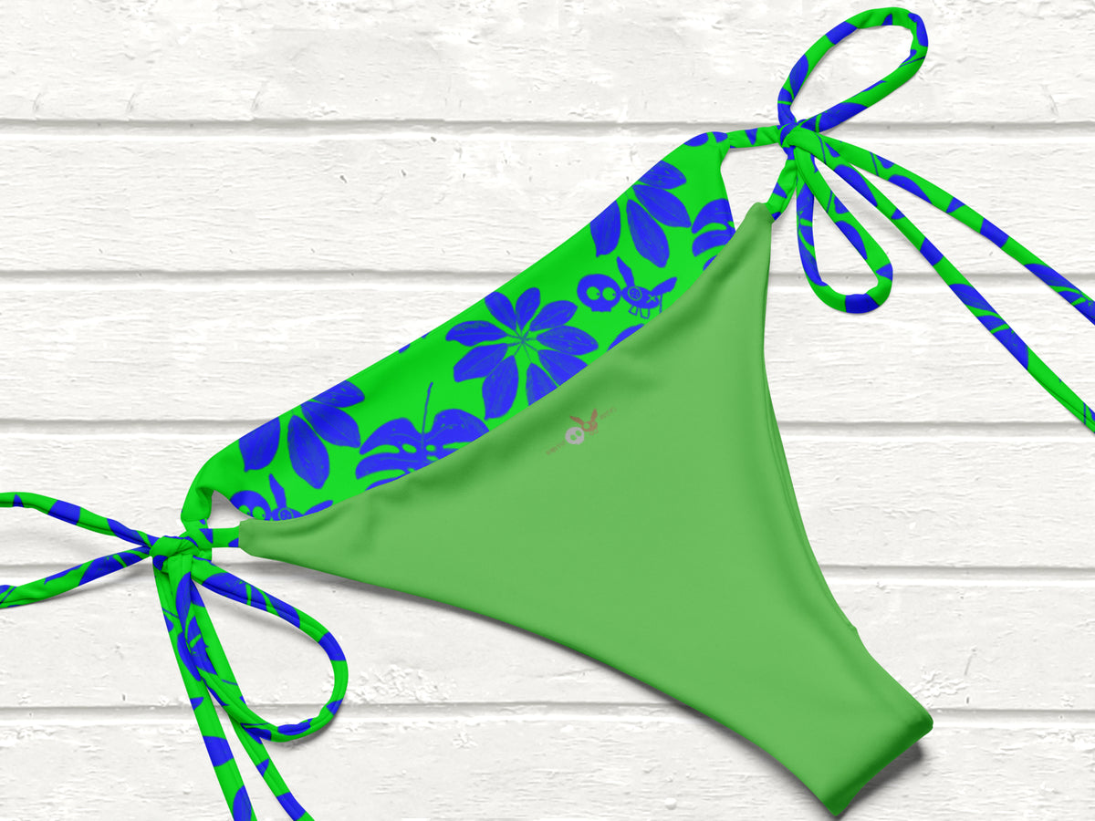 Floral String Bikini, Signal Green/Blue