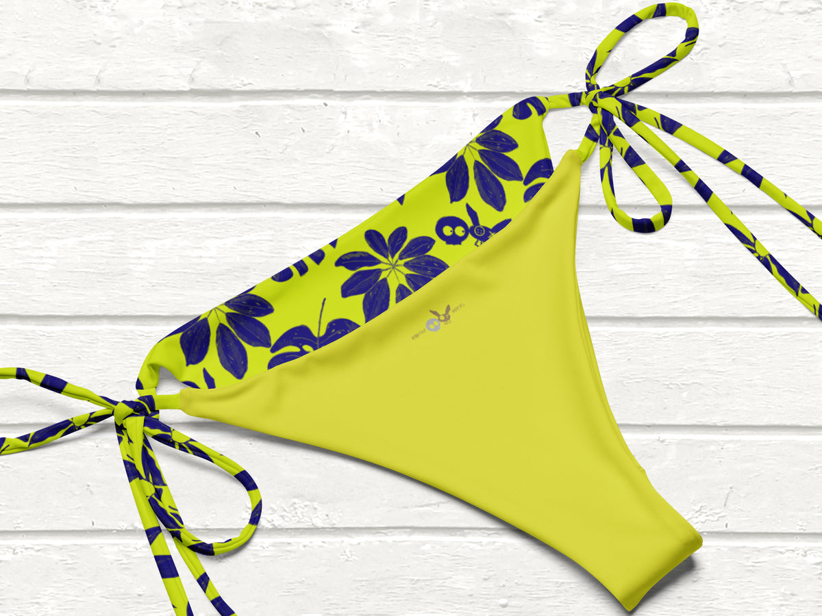 Floral String Bikini, Neon Yellow/Navy