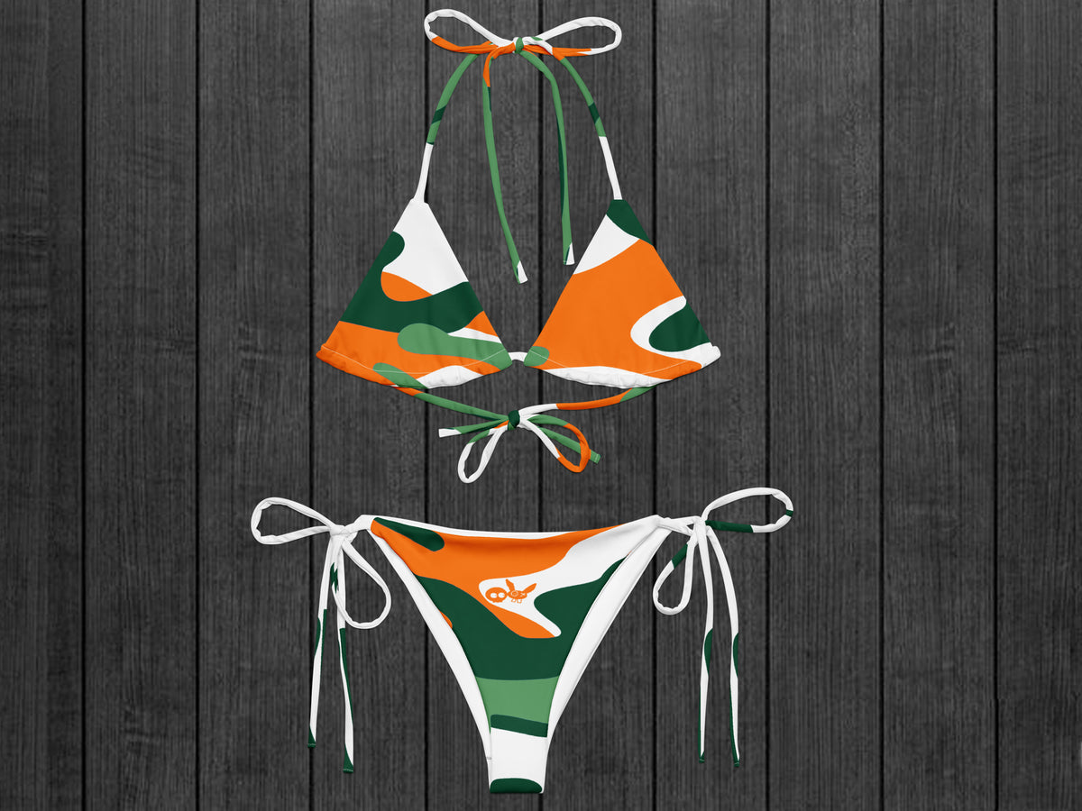 Camo-Splash String Bikini, White/Orange/Light Green/Forest